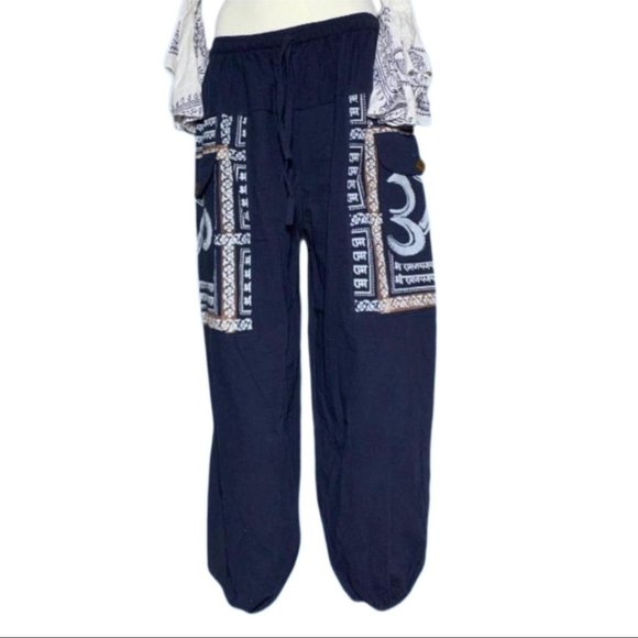 Women's Blue and White Drawstrings Handcrafted Pockets Trousers - Picture 1 of 1